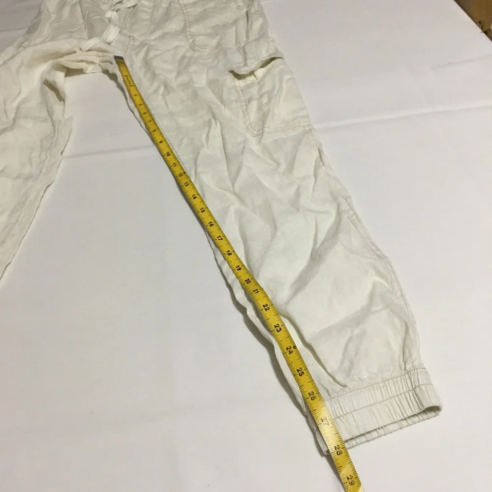 Nicole Miller Linen Joggers Women Small Ivory White Drawstring Pants
